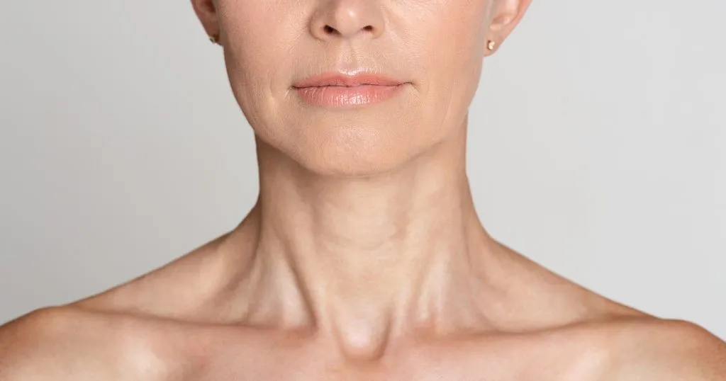 Skin care. Half face portrait of mature woman